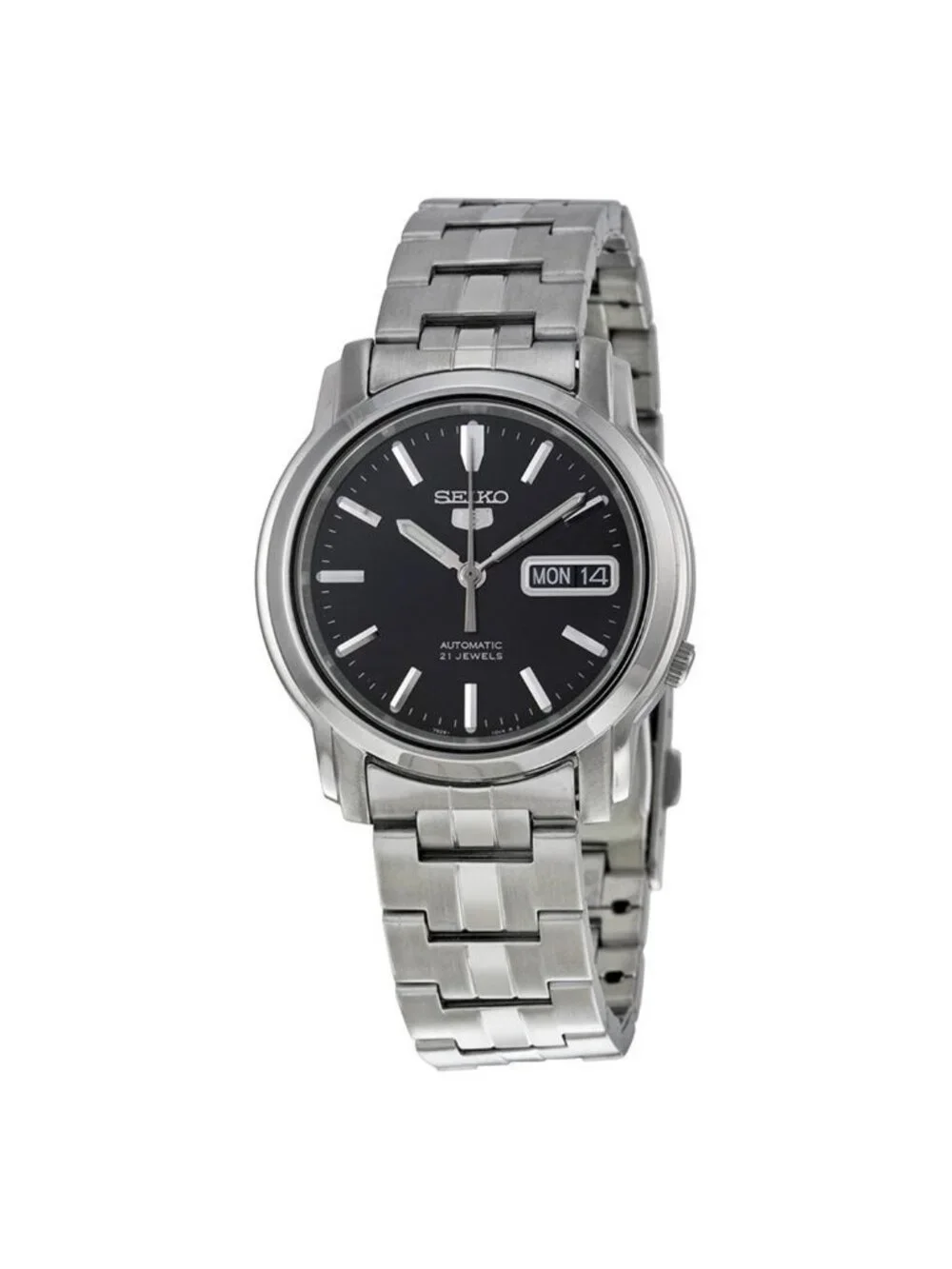 NWT Seiko 5 Automatic Black Dial Stainless Steel Men's Watch